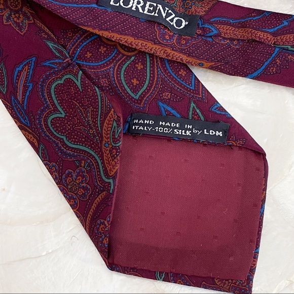 Handmade Italian Silk Burgundy Red Paisley Mens Silk Tie Classic Wedding 56.5” - Picture 9 of 9